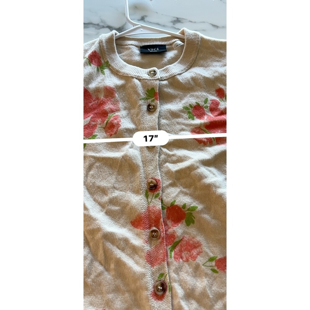 VICI Saddle Rose Knit Floral Cardigan Small Cream Coral Button Front Long Sleeve - Picture 14 of 15